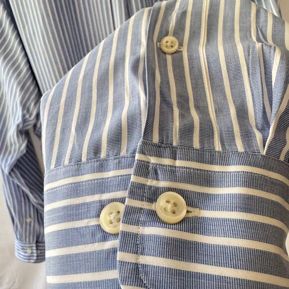 Ralph Lauren Men’s 17 34/35 Stripped Button Down Shirt Classic Fit Cotton Blue - Picture 8 of 12